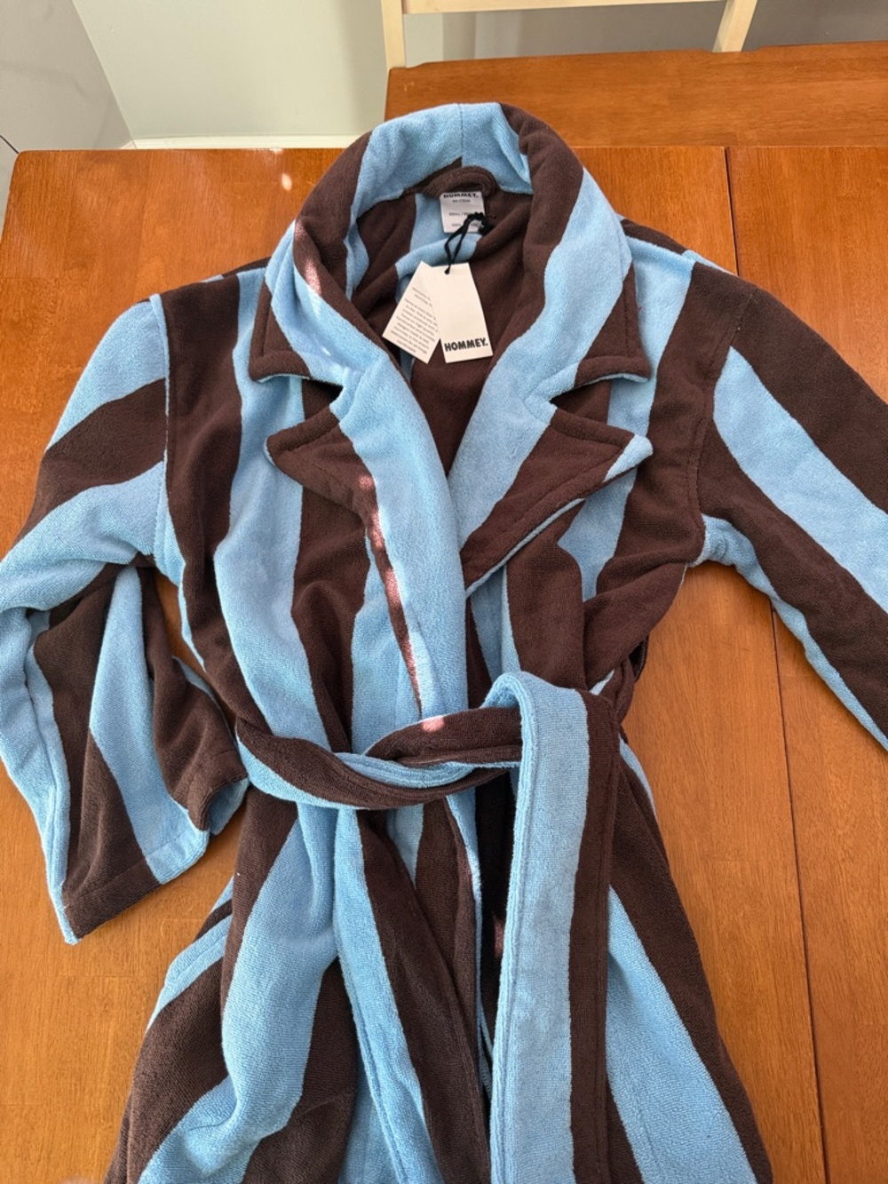 Hommey Blue and Brown Striped Bathrobe S/M